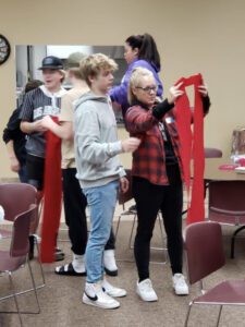 Making stoles at the lock-in